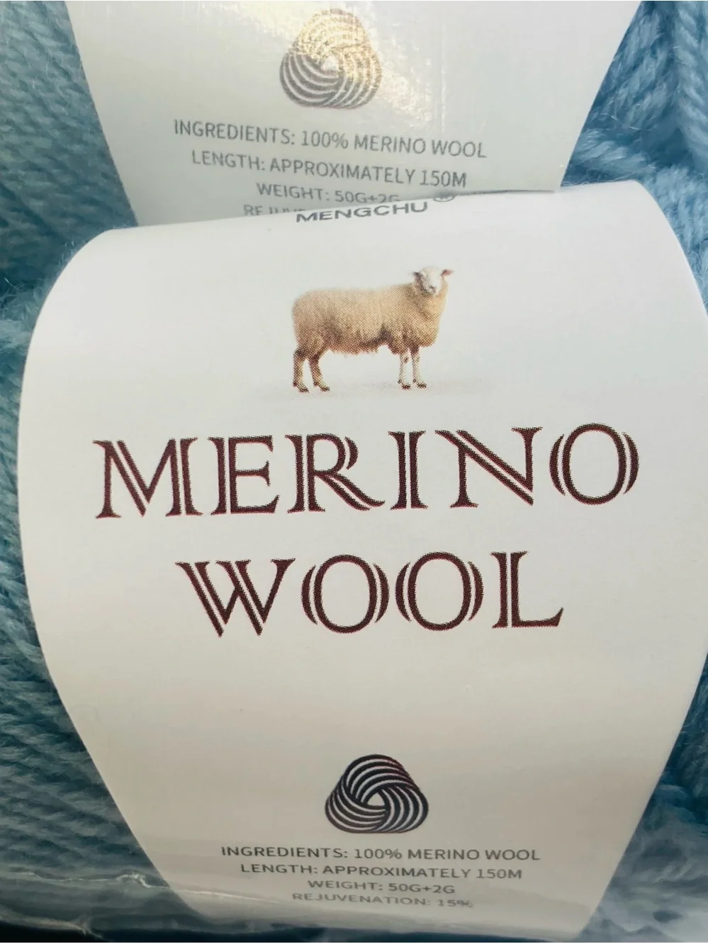 6 NWT ~300g total Mengchu 6 Skeins 100% Merino Wool Yarn color: Soft Teal